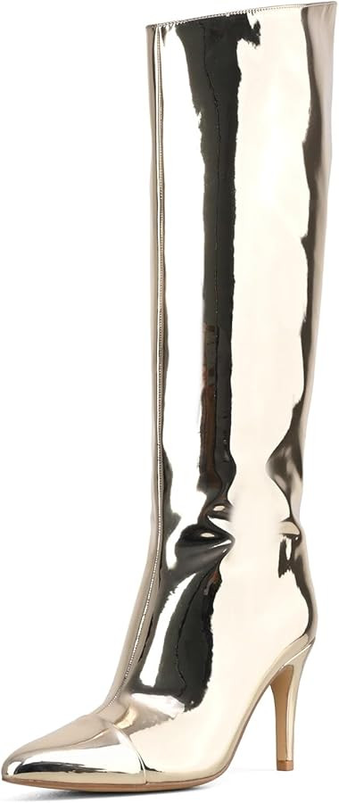 Shoe'N Tale Women's Knee High Boots Pointed Toe Stiletto High Heel Metallic Party Dressy Slip-on ... | Amazon (US)