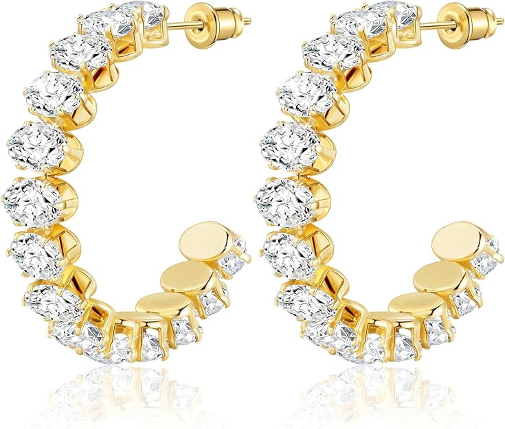 Linawe Hypoallergenic Stainless Steel Chunky Hoop Earrings for Women, Gold/Silver Tones, Birthsto... | Amazon (US)