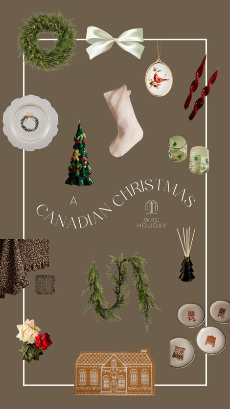 A collection of Christmas decor and items available at Canadian retailers. Reuseaw bows, vintage plates, stockings, faux greenery wreath, tapered candles, faux greenery garland, festive incense

#LTKHolidaySale #LTKHoliday #LTKSeasonal