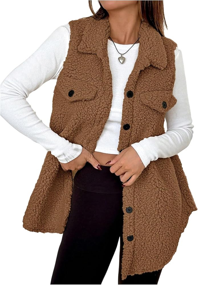 SOLY HUX Women's Button Down Fleece Outerwear Vest Sleeveless Teddy Jacket Coat Fall Winter Cloth... | Amazon (US)