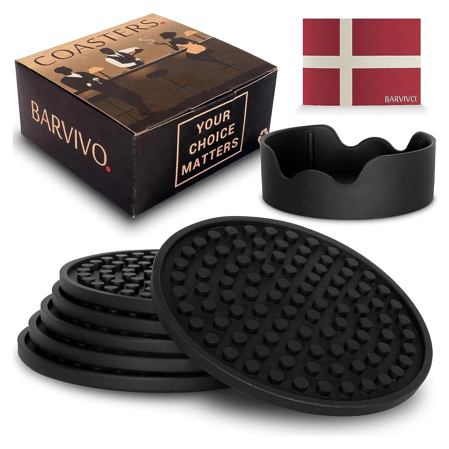 Barvivo Silicone Coasters with Holder Set of 8 - Cup Coasters for Indoor and Outdoor, Perfect Dur... | Walmart (US)