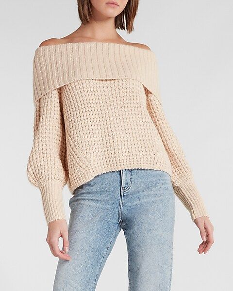 Chunky Thermal Off The Shoulder Balloon Sleeve Sweater | Express