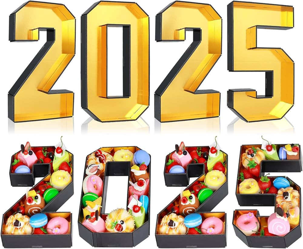 4 Pcs 14.2" 2025 Charcuterie Board Numbers (Black Gold) | Amazon (US)