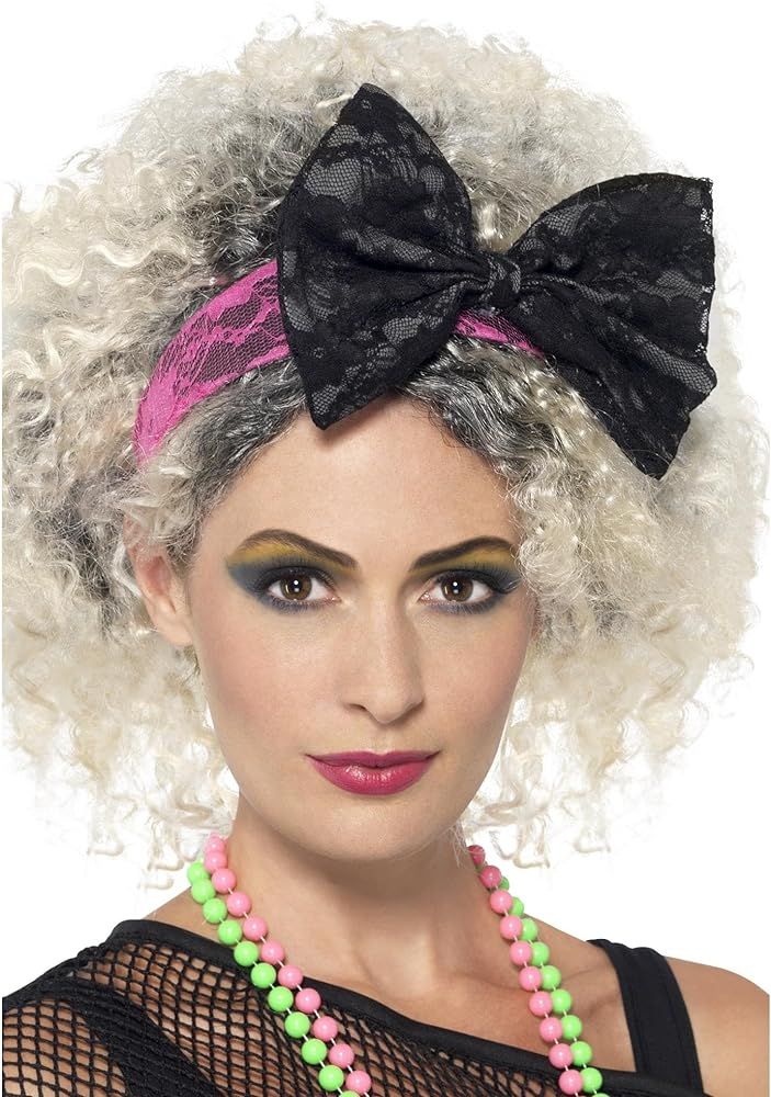 Smiffys 80s Black & Pink Lace Headband,Pink / Black,One Size | Amazon (US)