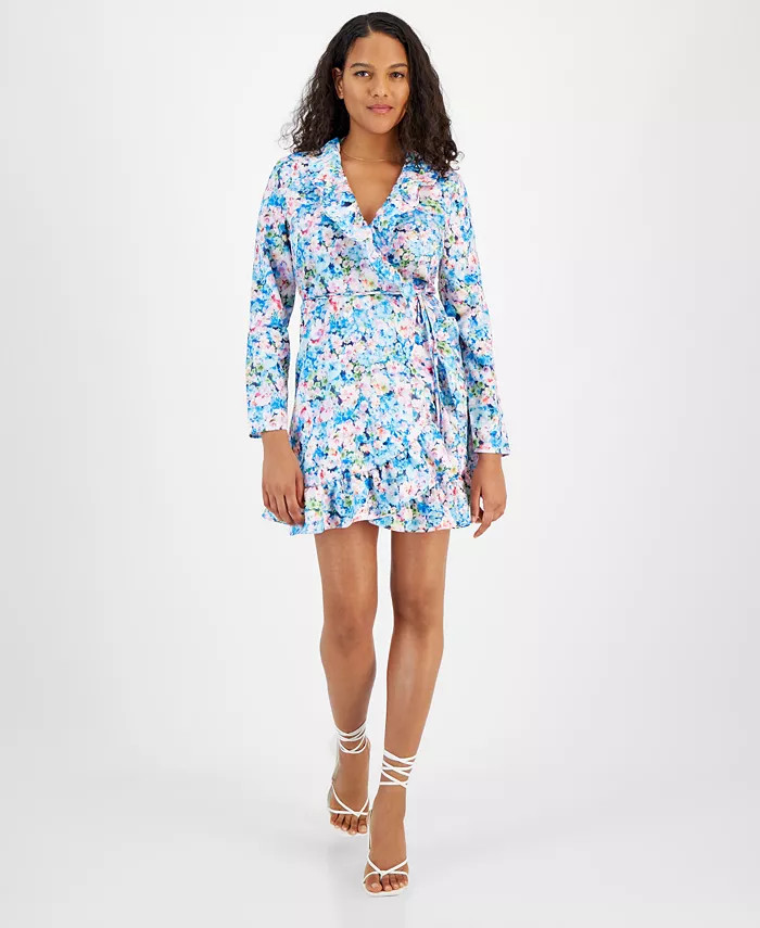 Women's Floral Ruffled V-Neck Long-Sleeve Dress, Created for Macy's | Macy's