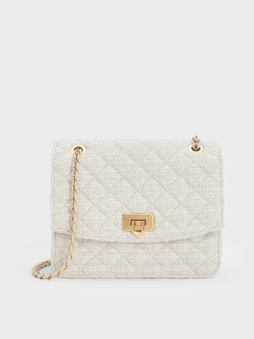 Chalk Cressida Tweed Chain Strap Bag | CHARLES & KEITH | Charles & Keith US