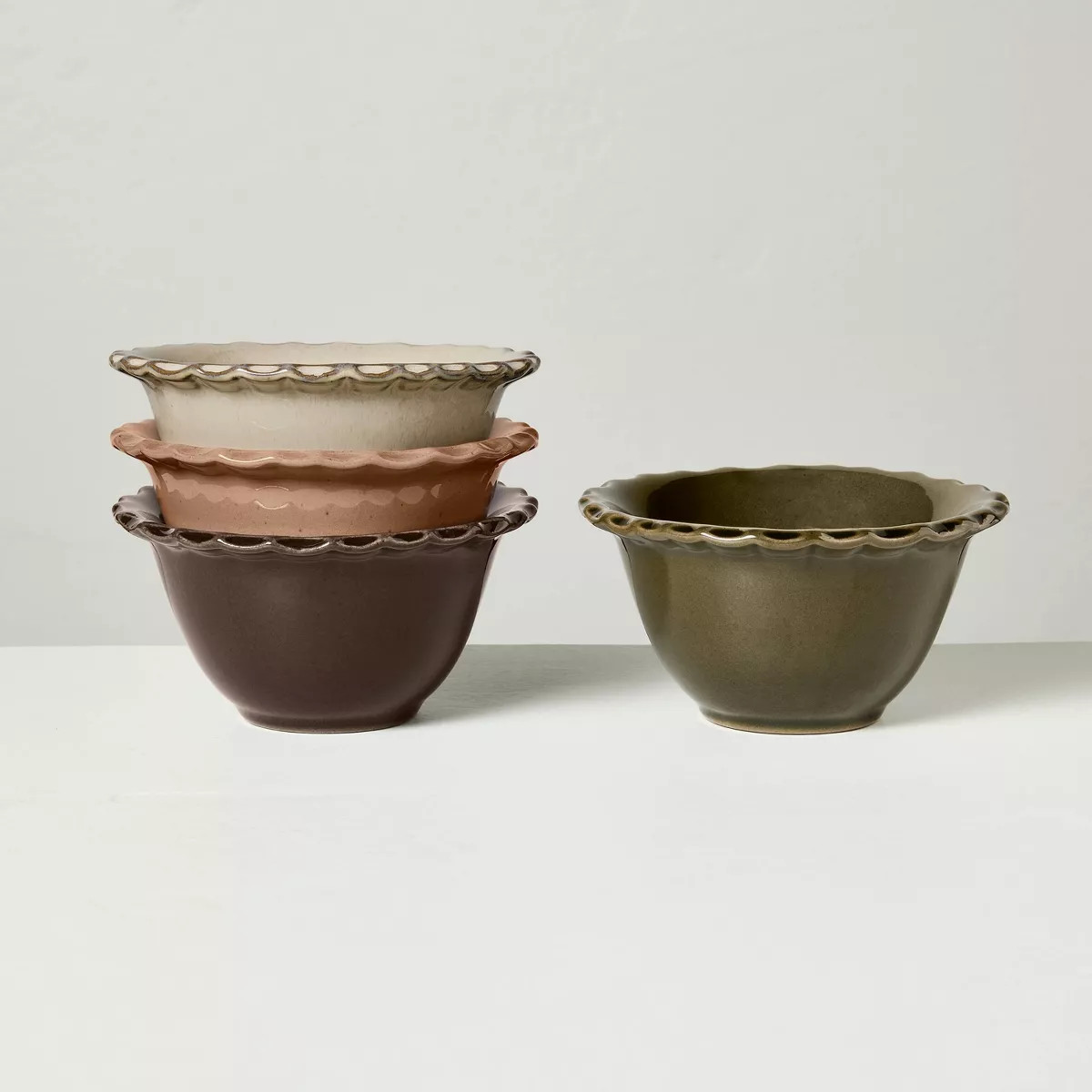 4pc 4oz Stoneware Carved Edge Prep Bowls Brown/Cream/Green/Tan - Hearth & Hand™ with Magnolia | Target