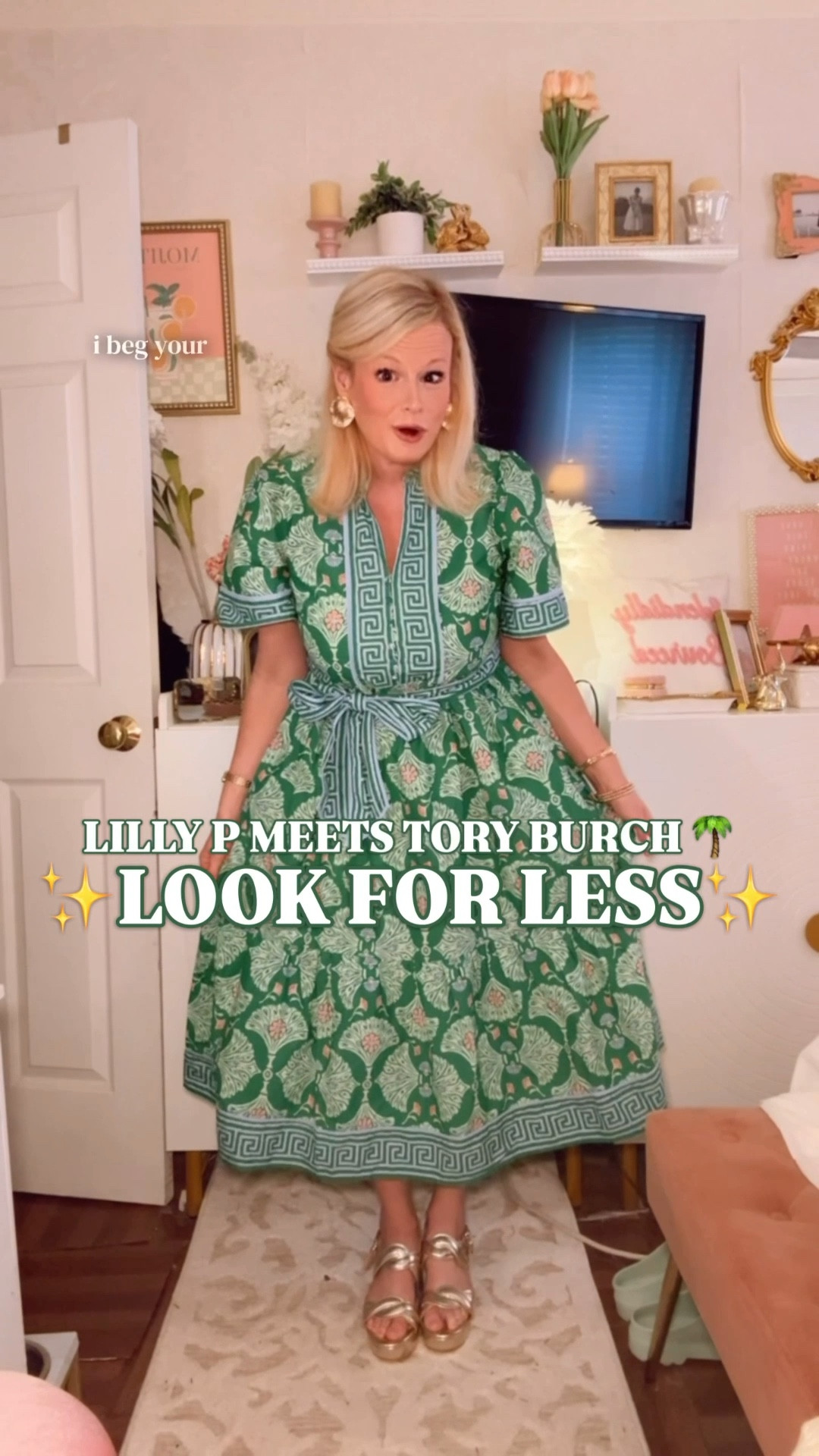 The Dress That Looks Like Lilly Pulitzer and Tory Burch Had a Baby.

If you have ever loved a Lilly Pulitzer botanical print from a distance and a Tory Burch Greek key border from an even more respectful distance — this is your dress. Both of them. One dress. A fraction of either price tag.

The print is pure Lilly. Ginkgo botanical in Kelly green with pink and powder blue accents woven through it the way only Lilly does. The kind of color confidence that walks into a room and does not apologize once. 

Then the Greek key trim runs down the placket and along the hem and suddenly Tory is in the room too.

100% cotton. Pockets. Tie waist. Button front. 47 inches long. Machine washable. 

The kind of dress that goes to the garden party, the wedding, the waterfront dinner, and the weekend trip without once asking you to reconsider.

Labeled petite but fits like a regular. I am 5’4” in a medium and it is perfect.

This one will not wait for you.

Lilly Pulitzer look for less, Lilly Pulitzer dupe, Lilly Pulitzer inspired dress, Tory Burch look for less, Tory Burch dupe dress, Tory Burch Greek key dress dupe, designer dress look for less, botanical print dress, Greek key dress women, Kelly green dress, green midi dress women, printed midi dress, cotton midi dress, tie waist dress women, spring dress women, spring dresses 2026, summer dress women, wedding guest dress, spring wedding guest dress, wedding guest outfit women, garden party dress, garden party outfit, brunch dress women, resort wear dress, resort style dress, preppy midi dress, preppy spring dress, preppy summer dress, preppy dress women, Palm Beach style dress, Lilly Pulitzer style, Tory Burch style, look for less dress, affordable designer dupe, Belk fashion finds, Crown and Ivy dress, petite dress fits regular, vacation dress women, coastal style dress

#LillyPulitzer #LookForLess #ToryBurch #WeddingGuestDress #LTKFindsUnder100  #WeddingGuestOutfit #SpringDress #PreppyStyle #GardenParty #ResortStyle

#LTKSaleAlert #LTKSeasonal #LTKWedding