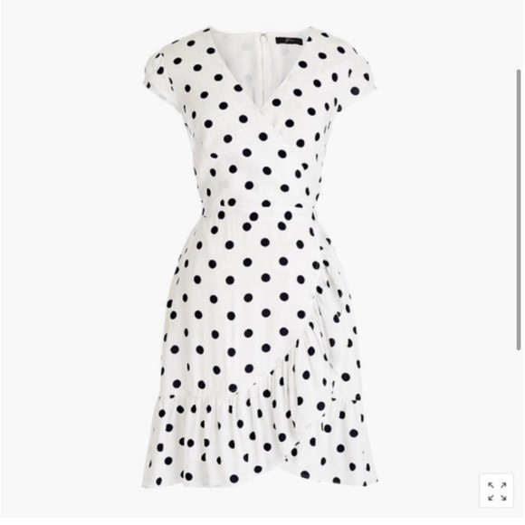 J Crew L7669 White Navy‎ Polka Dot Ruffle Faux Wrap Dress Sz 24 | Poshmark