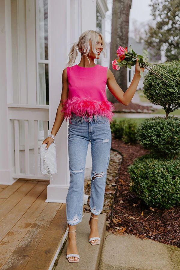 Down To The Riviera Feather Top in Hot Pink | Impressions Online Boutique