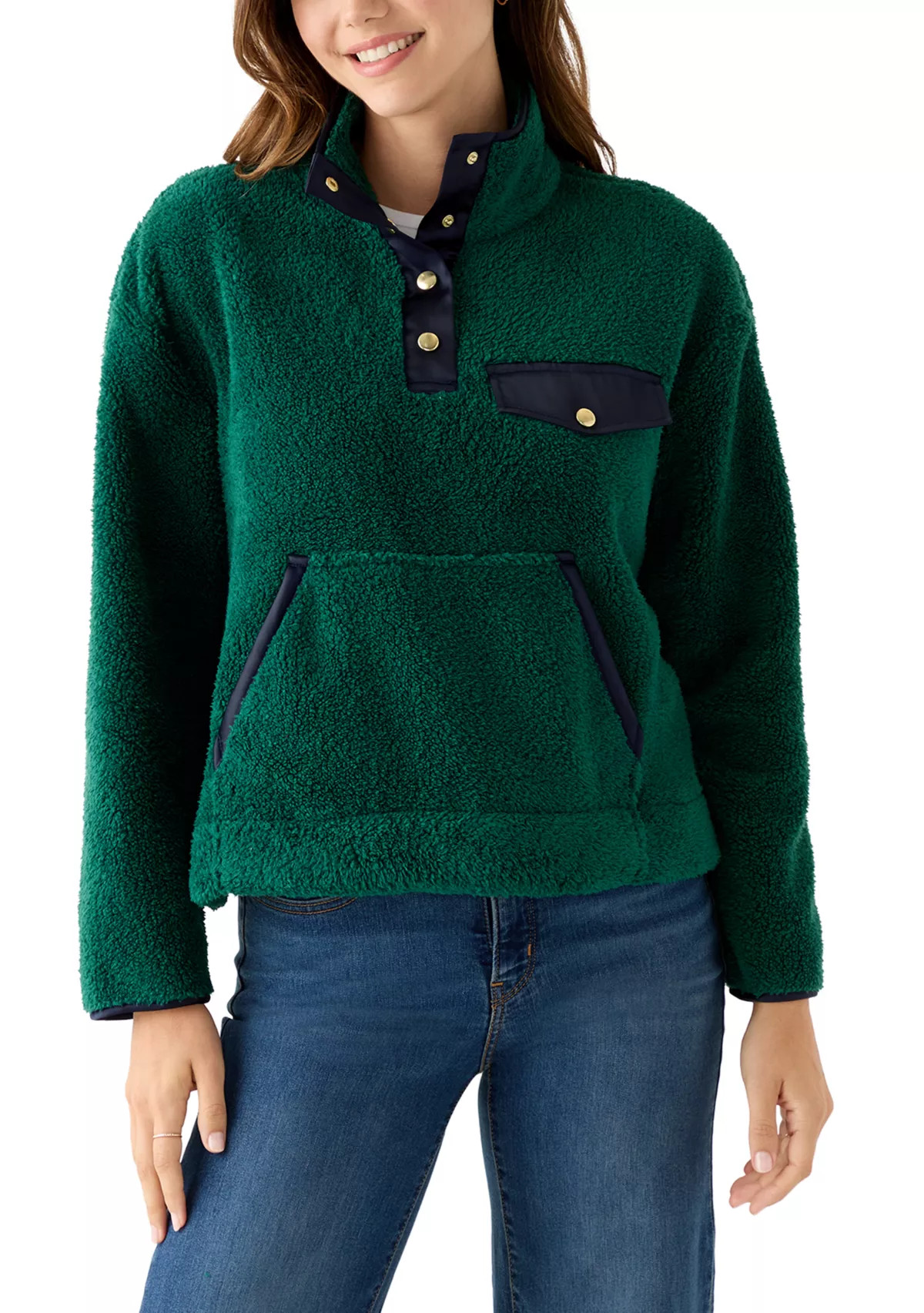 Women's Long Sleeve Sherpa Pullover Button Down | Belk
