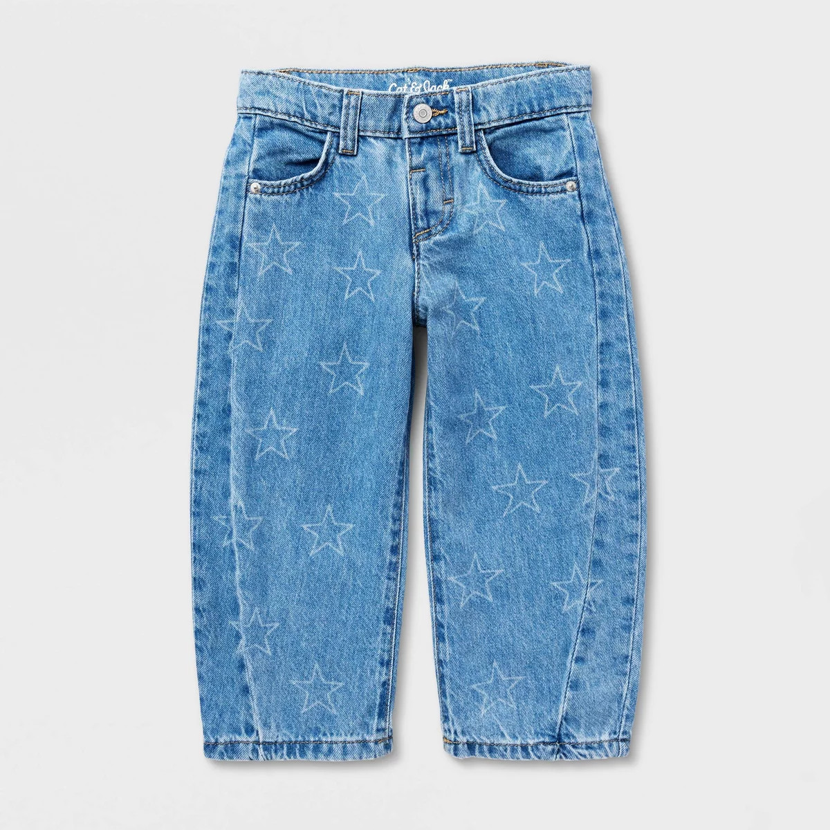 Toddler Girls' Stars Barrel Denim Pants - Cat & Jack\u2122 Medium Wash 18M | Target