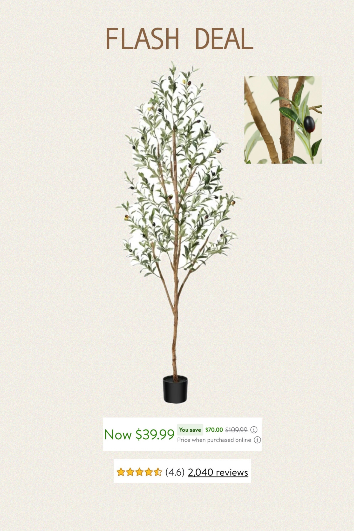 Flash deal! Deal of the day! 6 ft Artificial Olive Plants with Realistic Leaves and Natural Trunk, Silk Fake Potted Tree with Wood Branches and Fruits, Faux Olive Tree for Office Home Decor over 2k reviews.

#olive #fauxtree #sale #dealoftheday #polacek

#LTKsalealert #LTKfindsunder50 #LTKhome