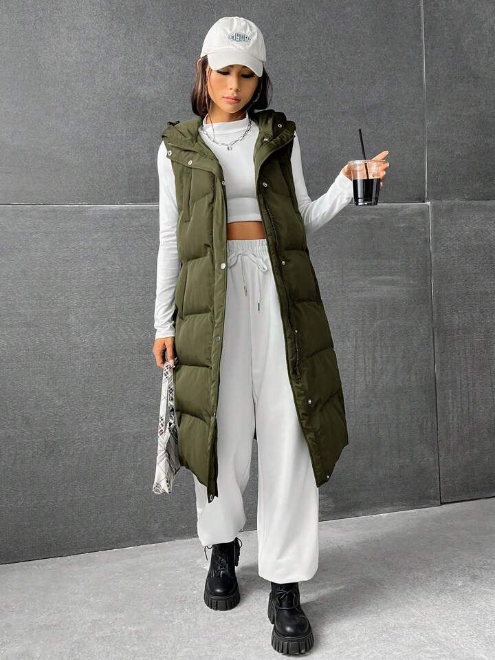 SHEIN EZwear Women's Sleeveless Long Puffer Jacket For Winter | SHEIN