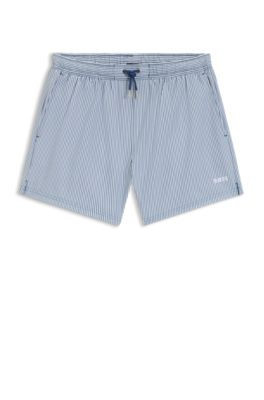 BOSS Embroidered-logo swim shorts in striped seersucker - Light Blue Men's Swim Shorts size M | Hugo Boss (US)