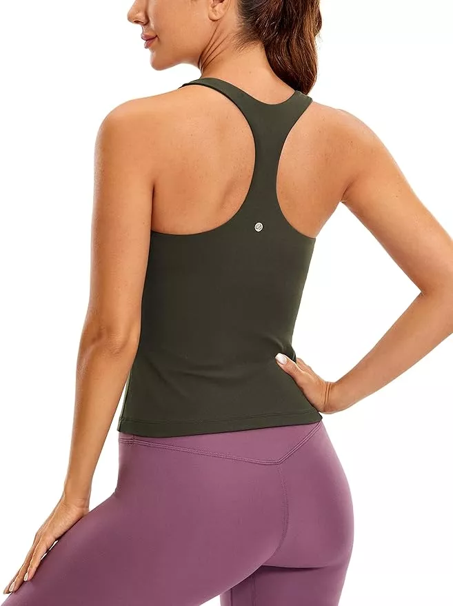 CRZ YOGA Womens High Neck Workout Tank Tops - with Built-in Shelf