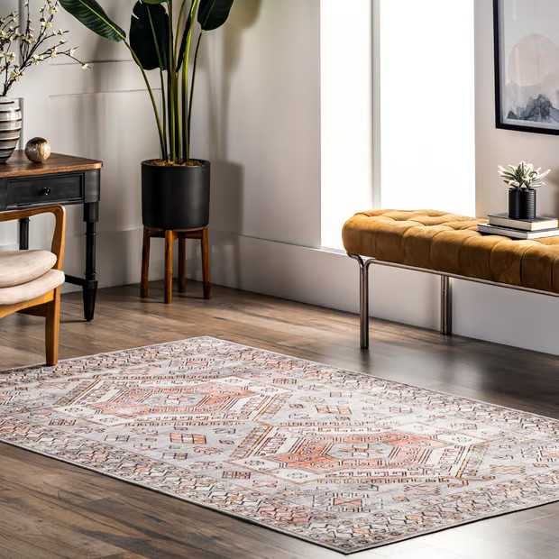 Rain Haven Ria Geometric Washable Light Gray Rug | Rugs USA