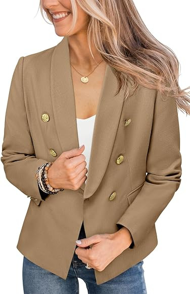 CRAZY GRID Womens Casual Blazer Jacket Gold Button Long Sleeve Work 0ffice Blazer Lapel Open Fron... | Amazon (US)