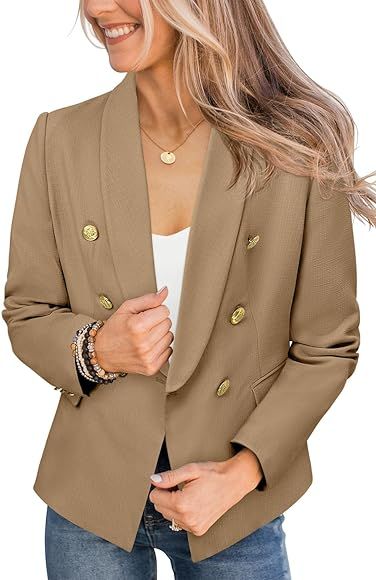 CRAZY GRID Womens Casual Blazer Jacket Gold Button Long Sleeve Work 0ffice Blazer Lapel Open Fron... | Amazon (US)