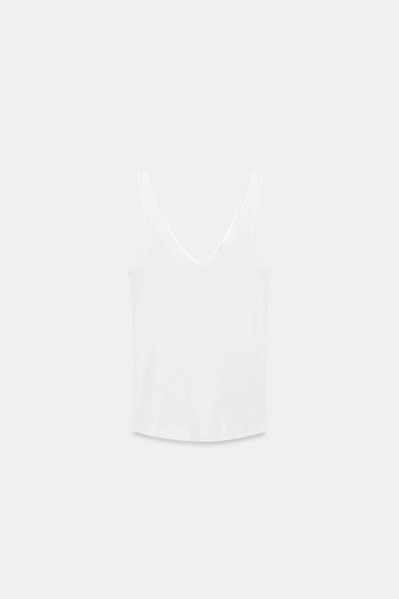 Zara - Cotton Strap Top - White - L - Woman | Zara US