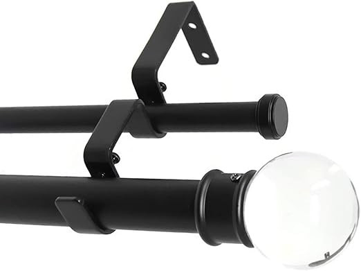 Urbanest Crystal Ball Manhattan 1" 5/8" Double Drapery Curtain Window Rod Set - 84" to 120", Blac... | Amazon (US)