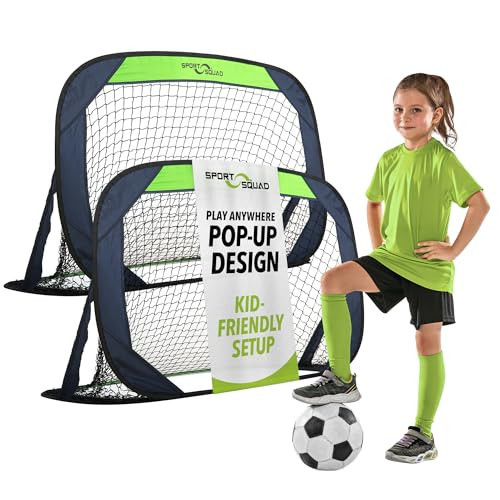 Sport Squad Portable Soccer Goal Net Set - Set of Two 4' Pop Up Training Soccer Goals with Compact Carrying Case-Easy Assembly and Compact Storage -Great for Kids and Adults, Small (SSS1001),Black | Amazon (US)