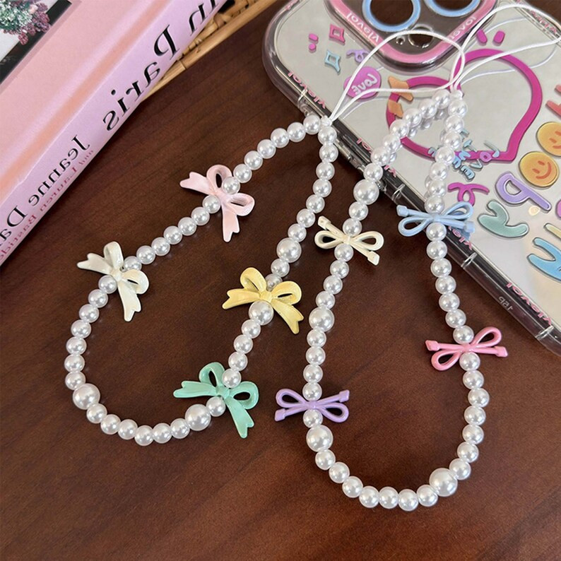 Bow Beaded Phone Charm With White Pearl,Pearl Phone Charms,Cute Phone Charms,Handmade Beads Phone... | Etsy (US)