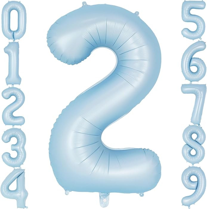 Light Blue Number 2 Balloon, 40 Inch Big Large Foil Number Balloons, Giant Mylar Number 2 Balloon... | Amazon (US)