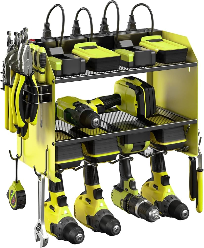 CCCEI Modular Power Tool Organizer Wall Mount with Charging Station. Garage 4 Drill Storage Shelf... | Amazon (US)