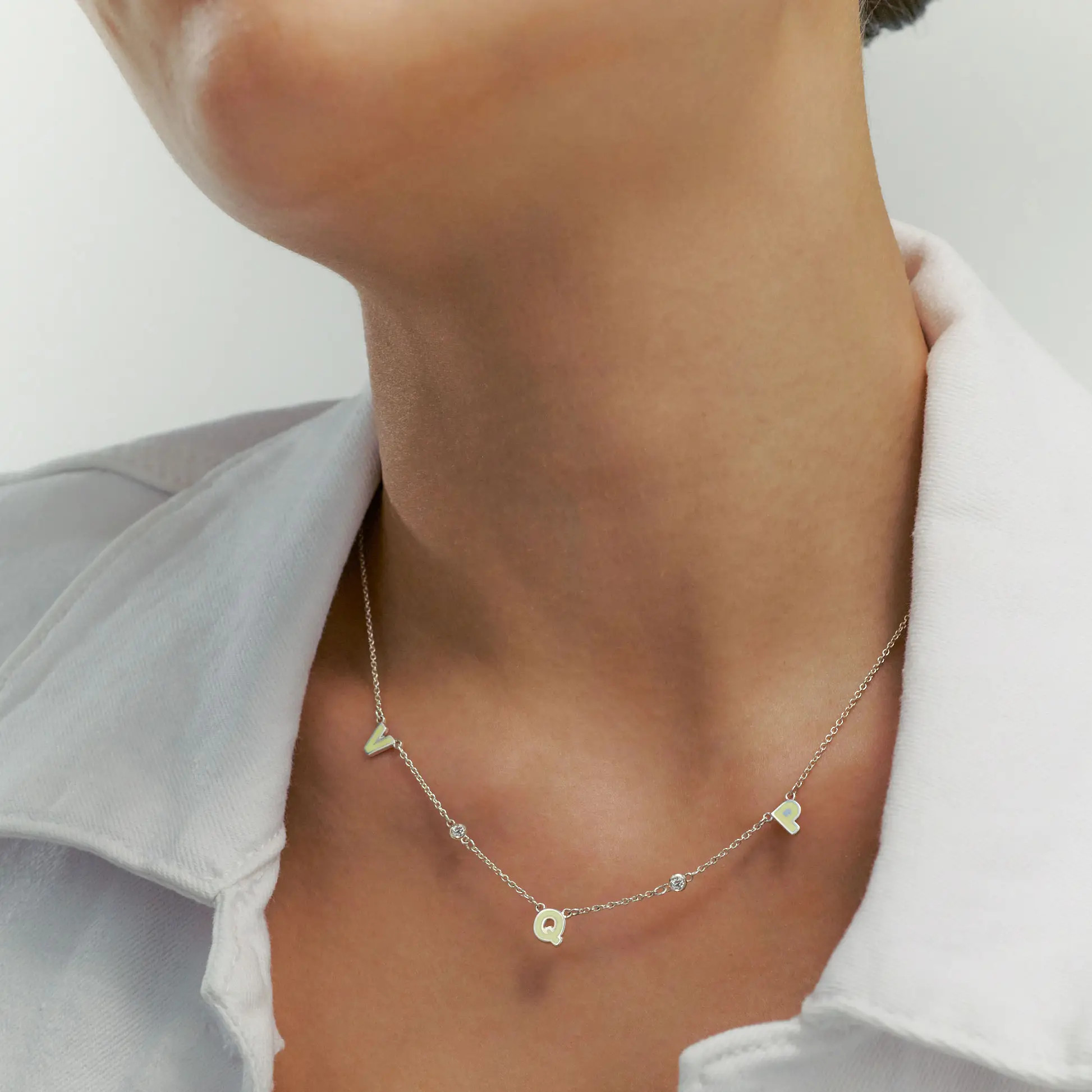 Sunrise Inez Initial Necklace with Diamonds - Silver | Oak & Luna (US)