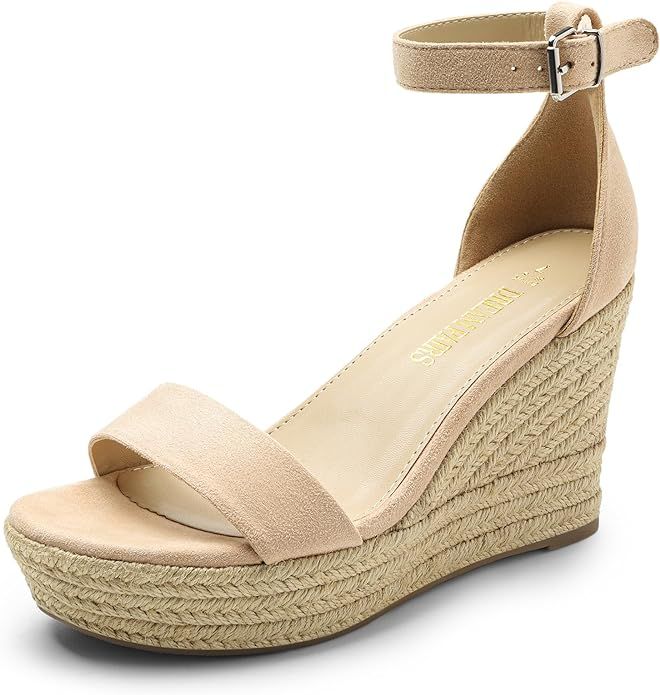 DREAM PAIRS Women's Open Toe Espadrilles Wedge Sandals, Comfortable Adjustable Ankle Strap 3.6 In... | Amazon (US)