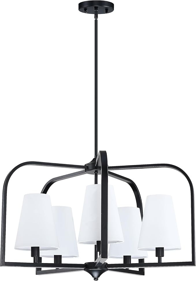 5 Light 26'' Rustic Metal Lantern Cage Farmhouse Kitchen Island Off White Fabric Shade Pendant Li... | Amazon (US)