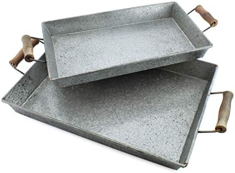 AuldHome Galvanized Farmhouse Trays (Set of 2, Small & Medium); Farmhouse Decor Rectangular Trays... | Amazon (US)