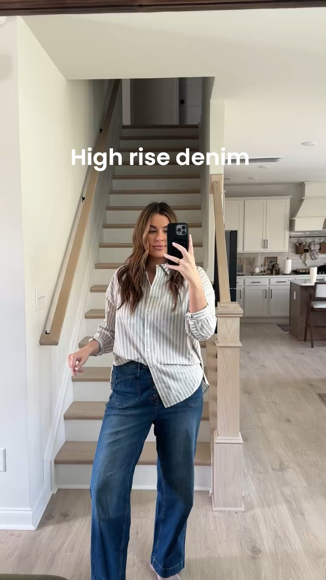 High rise denim wearing 0 (12) and casual button up 💛

#LTKdayinmylife #LTKootd #LTKMidsize
