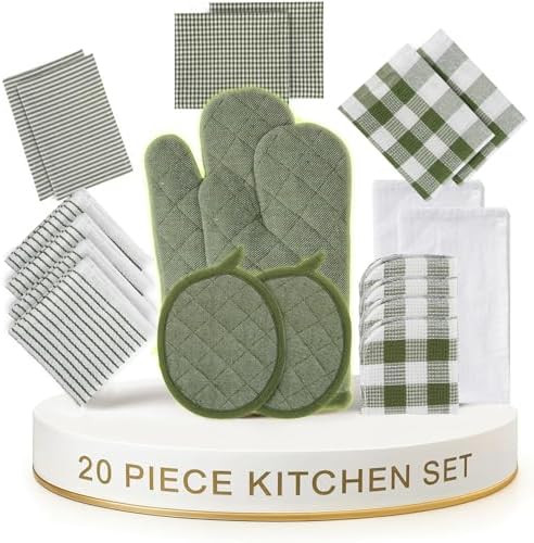 LANE LINEN Dish Towel and Dishcloth Set - 20 Pc Cotton Towels, Heat Resistant Kitchen Mitts and P... | Amazon (US)
