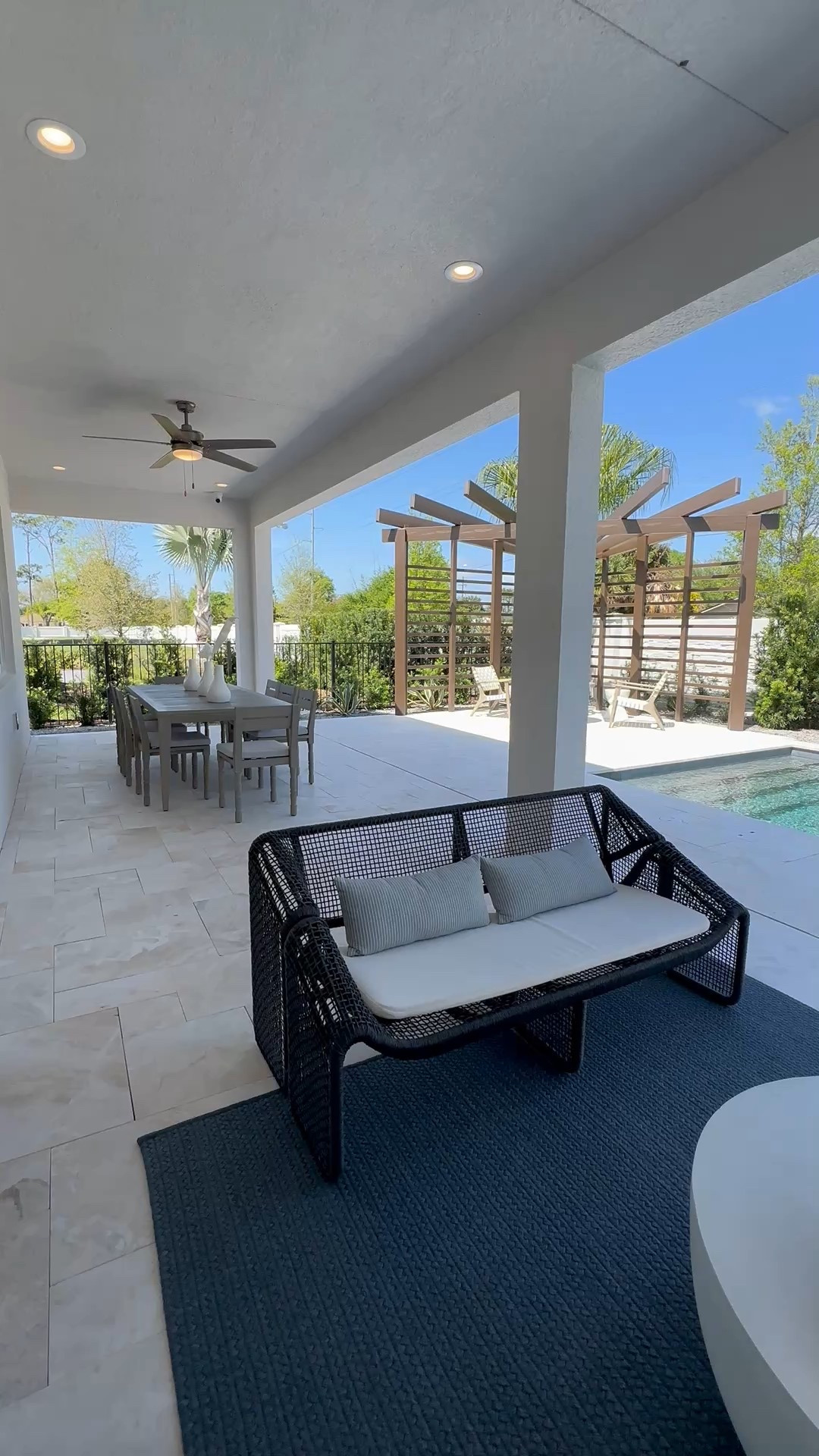Black and White Outdoor Sofa perfect for a covered lanai.  Chic, minimal, and coastal

#LTKHome #LTKStyleTip #LTKSummerEdit