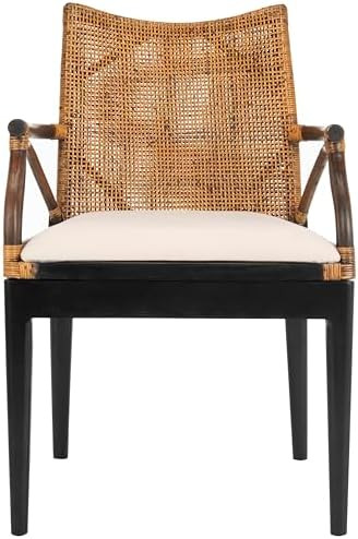 SAFAVIEH Home Collection - Gianni Brown & Black Solid Wood Rattan Arm Chair, Tropical Coastal Acc... | Amazon (US)
