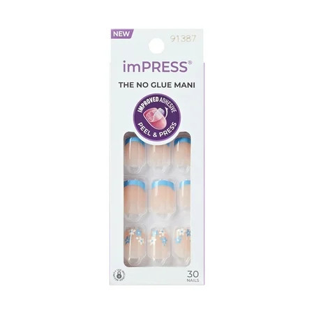KISS imPRESS Press on Nails Snooze Blue Short Squoval 30 Count | Walmart (US)