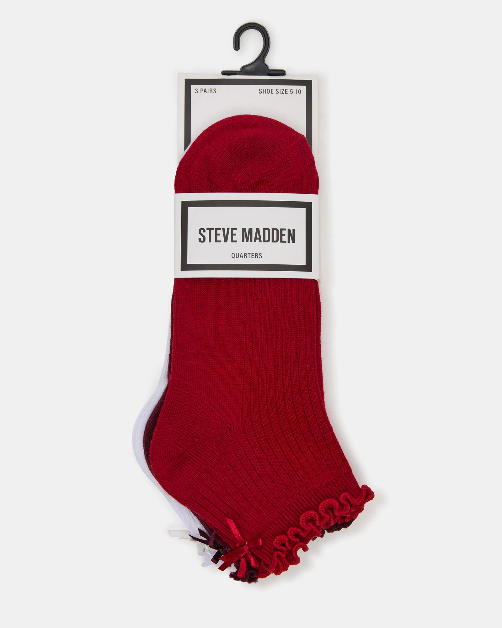 3 PACK MELODY LETTUCE EDGE BOW SOCKS RED MULTI Women's Bow Anklet Socks | Steve Madden (US)