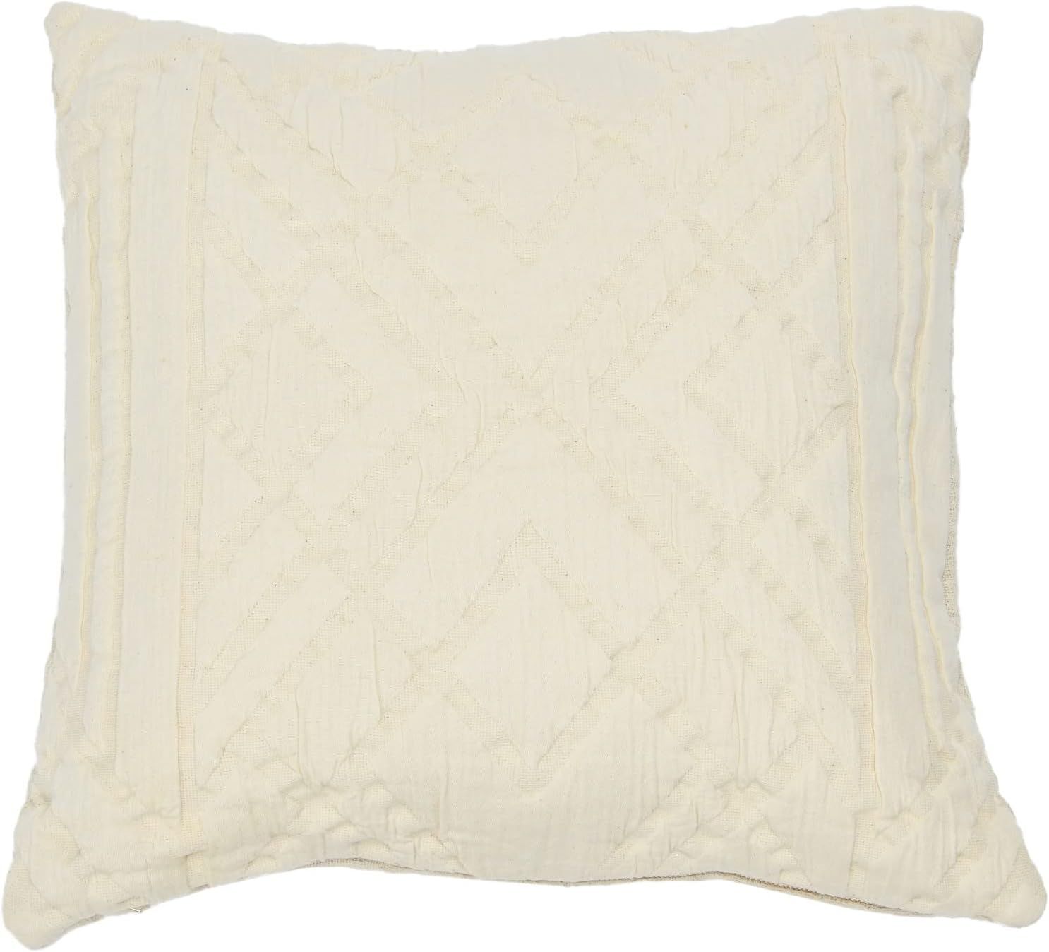 Creative Co-Op Woven Cotton Jacquard Pillow, 18" L x 18" W x 2" H, Cream | Amazon (US)