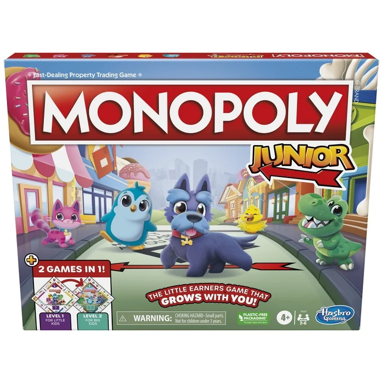 Monopoly Junior Board Game, 2-Sided Gameboard, 2 Games in 1, Holiday Gifts for Kids, Ages 4 and U... | Walmart (US)