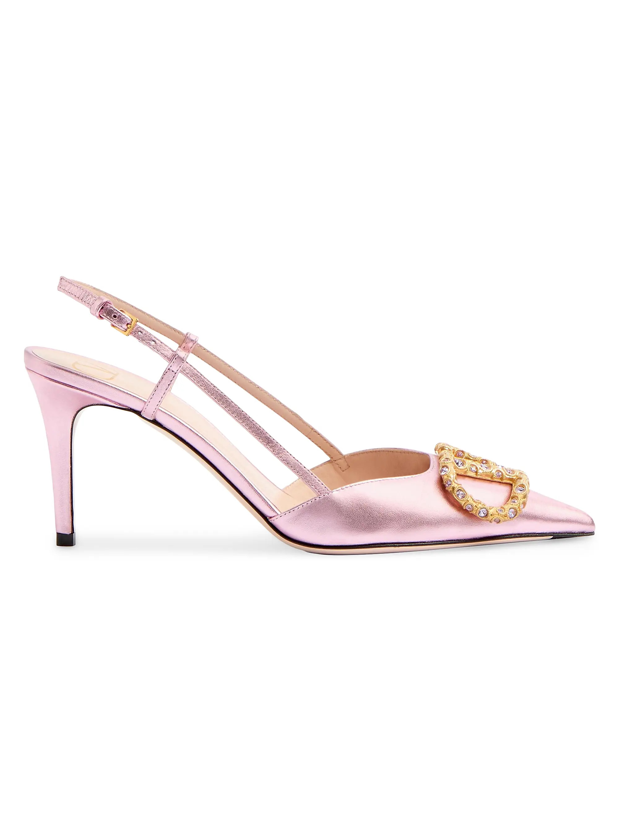VLogo Signature Laminated Nappa Leather 80MM Slingback Pumps | Saks Fifth Avenue