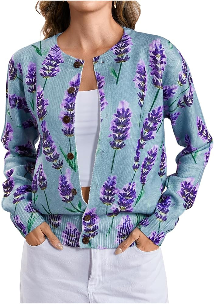 SOLY HUX Women's Floral Print Button Down Cardigan Sweater Lightweight Cozy Fall Outfits Trendy 2... | Amazon (US)