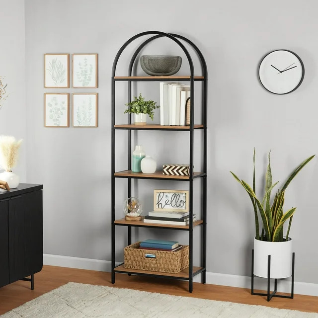 Mainstays 5-Shelf Metal and Wood Arch Open Bookcase | Walmart (US)