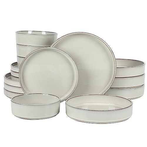 Bloomhouse - Two Time Oprah's Favorite Things Winner - Santorini Mist Double Bowl Terracotta Reactive Glaze Plates and Bowls Dinnerware Set - Moonstone White, Service for Four (16pcs) | Amazon (US)