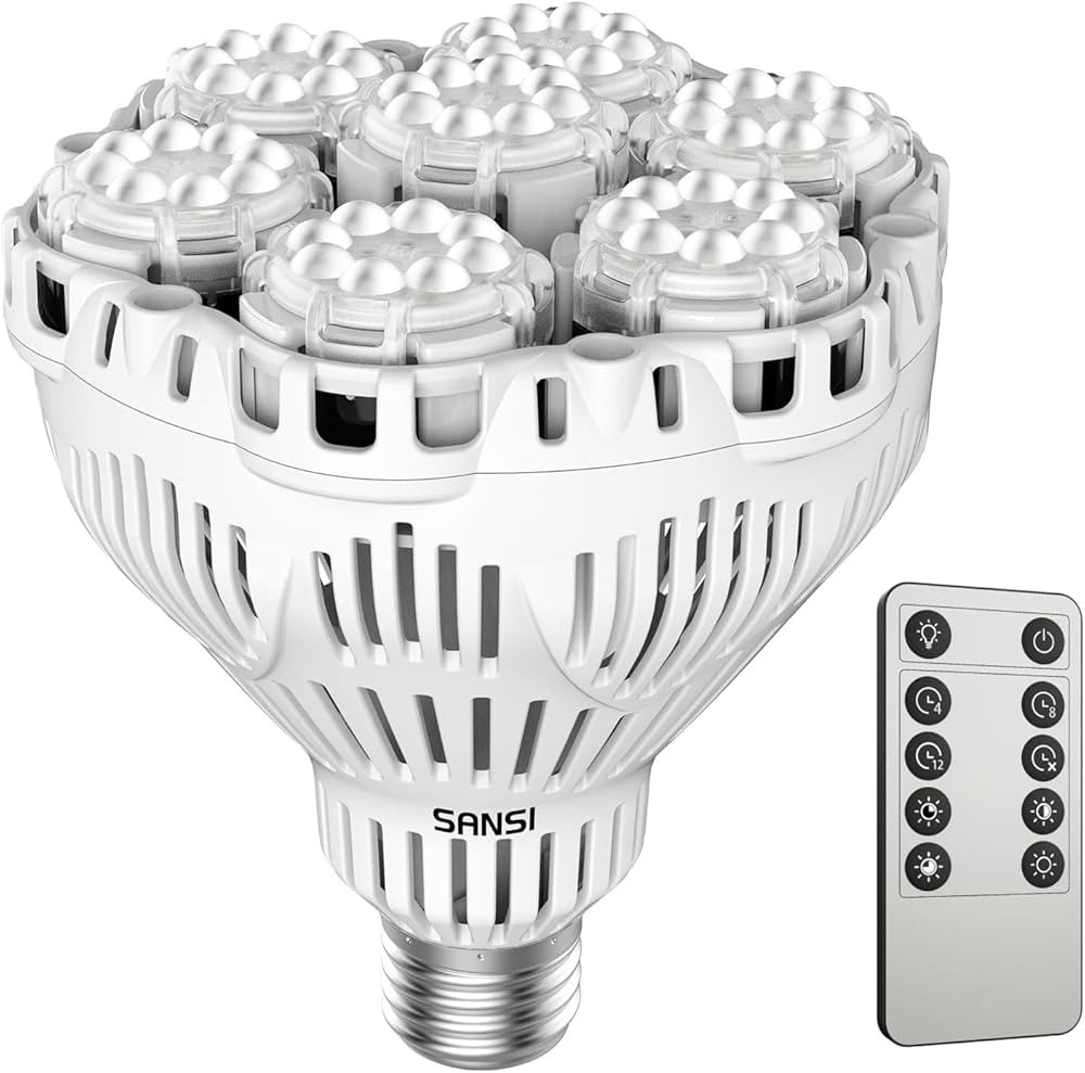 SANSI Dimmable Grow Light Bulb Full Spectrum, High PPFD 40W (600 Watt Equiv) with Remote, Auto On... | Amazon (US)