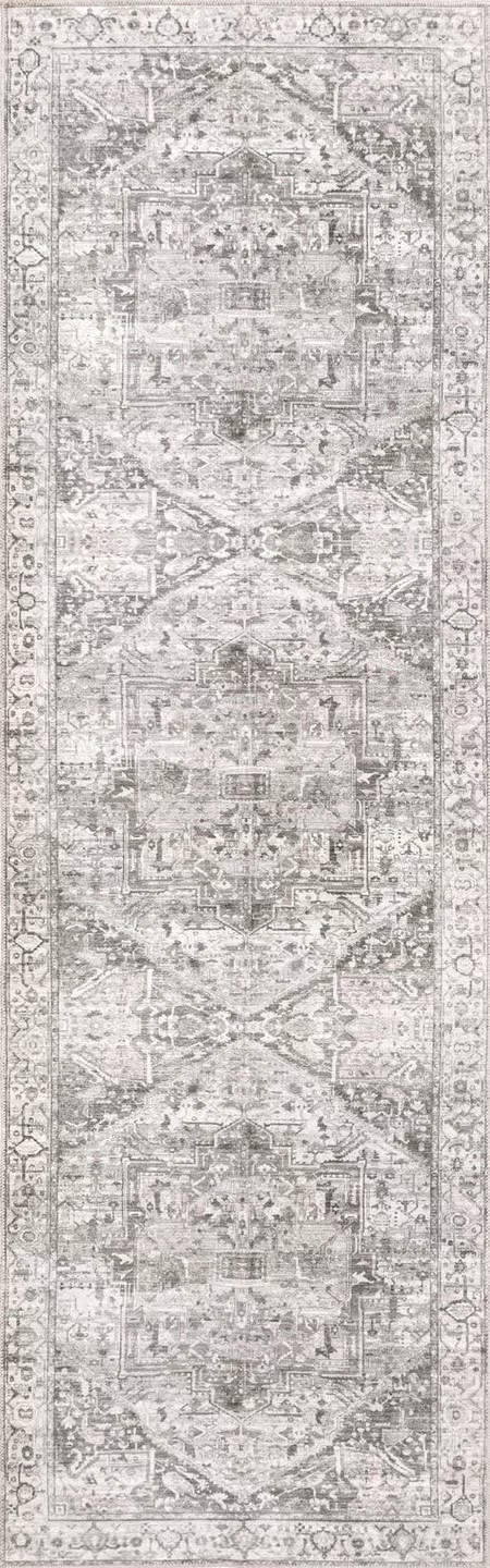Gray Atrium Medallion Washable 2' 6" x 6' Area Rug | Rugs USA