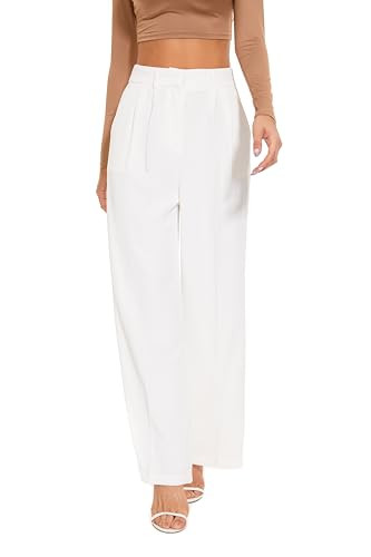 FUNYYZO Women Wide Leg Pants High Elastic Waisted Business Work Trousers Long Straight Pants | Amazon (US)