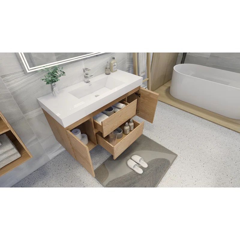 Carol-Ann 47.5'' Wall Mounted Single Bathroom Vanity with Reinforced Acrylic Vanity Top | Wayfair North America