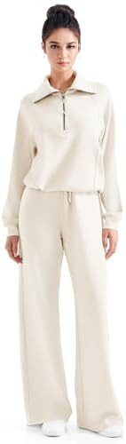SUUKSESS Women 2 Piece Lounge Matching Set Wide Leg Sweatpant Half Zip Sweatshirt | Amazon (US)